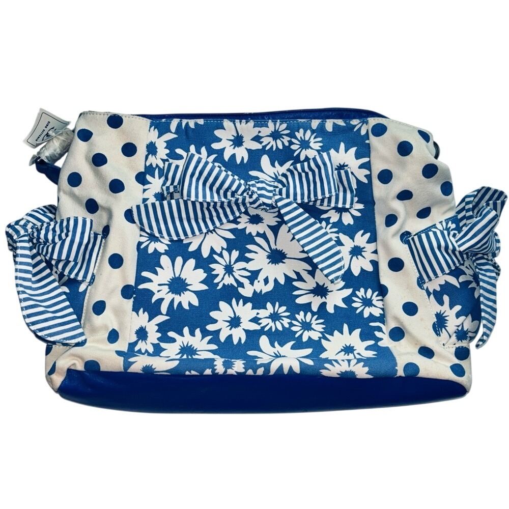 Ciro Citterio Canvas Tote Bag Blue/White w 22" Rope Handle Bows Sides and Front